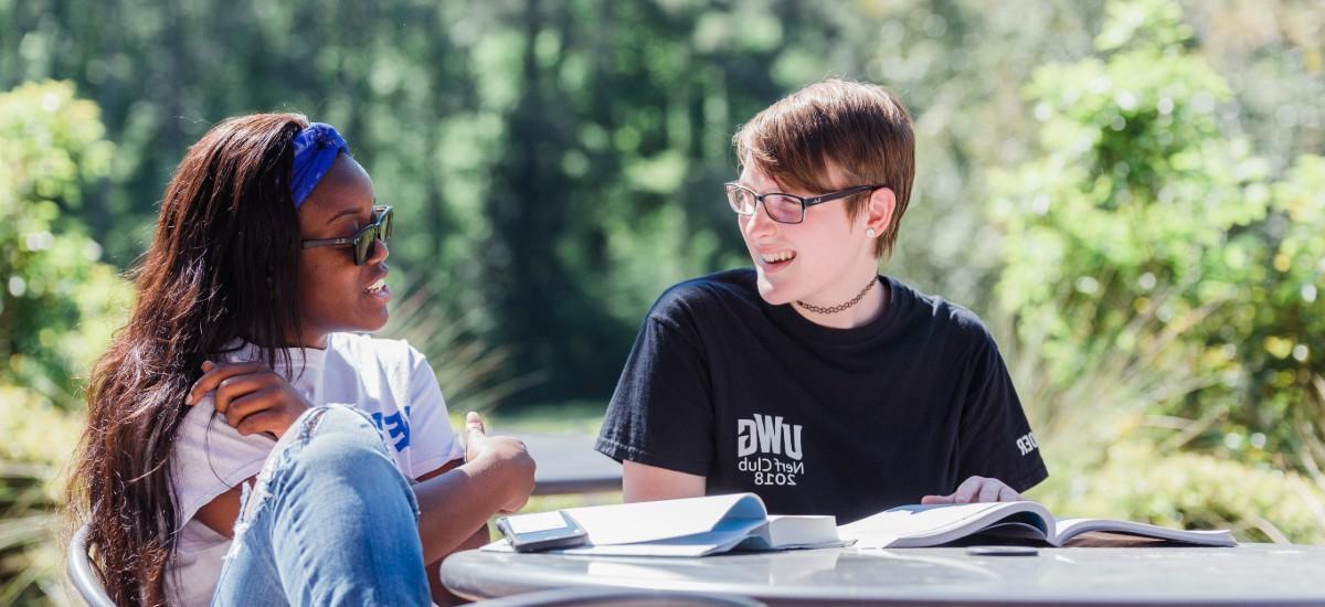 2 students studying outside