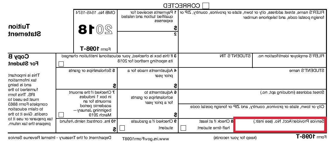 1098-T服务提供商/帐户. No.